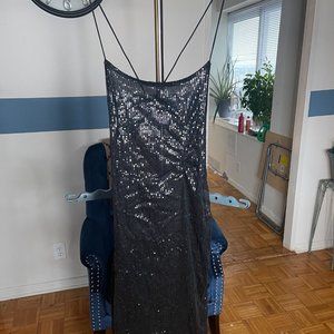 THUSFAR- Women Date Night Dresses Sexy Spaghetti Strap Sequin Bandage Split Back
